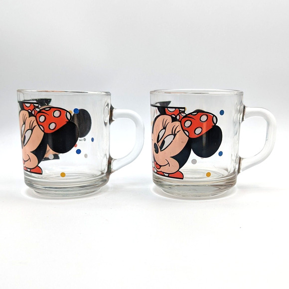 Anchor Hocking Disney Mickey and Minnie Mouse Clear Glass Mug Coffee Cup Vintage - Picture 10 of 13